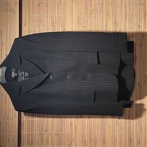 Vintage Women's Kasper 2 piece Suit in Black Pinstripe, Size 4